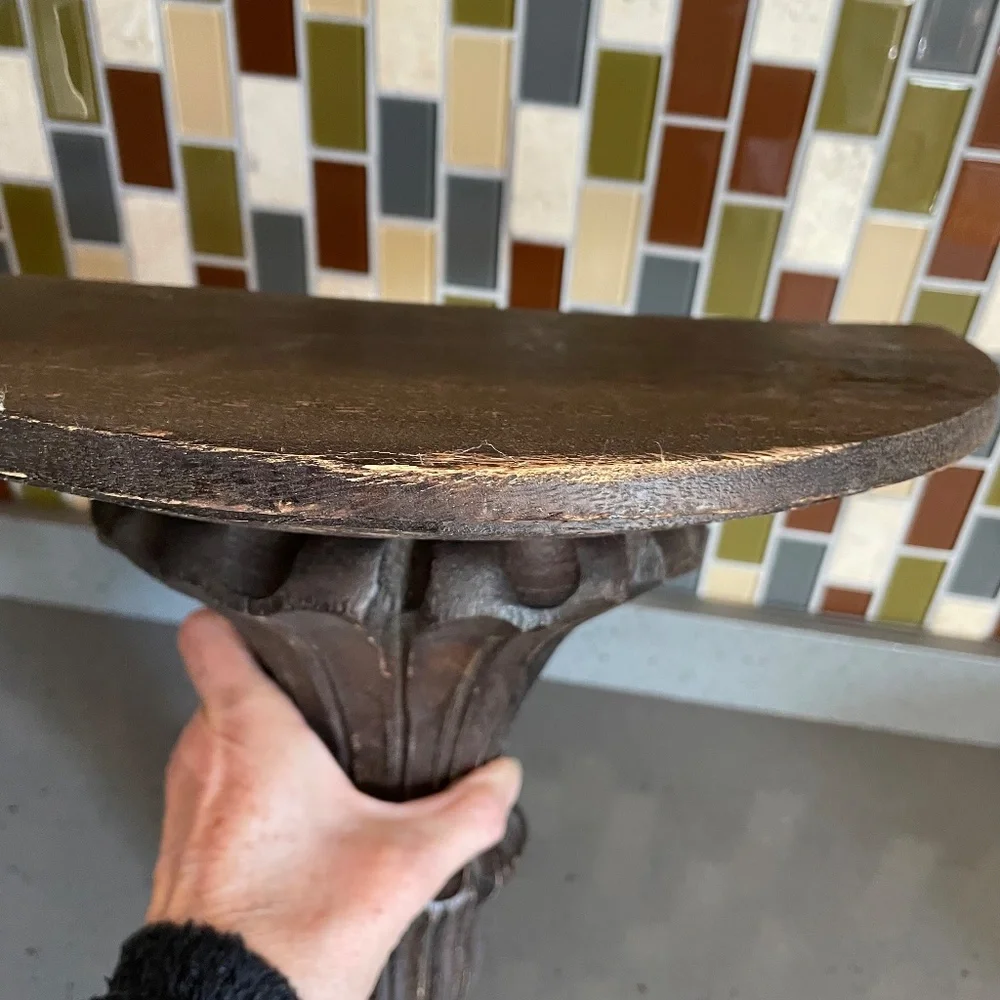2 vintage carved wood wall half shelves